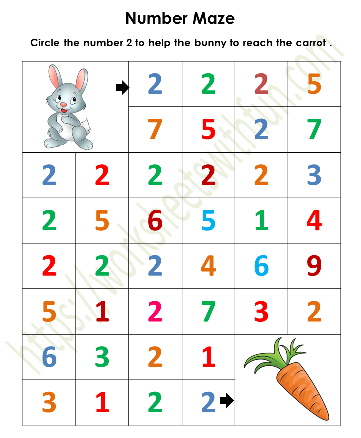 Mathematics Preschool Number Maze Worksheet 2